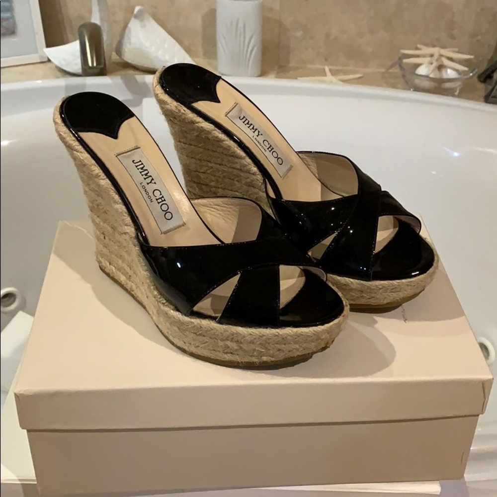 JIMMY CHOO black patent leather sandals